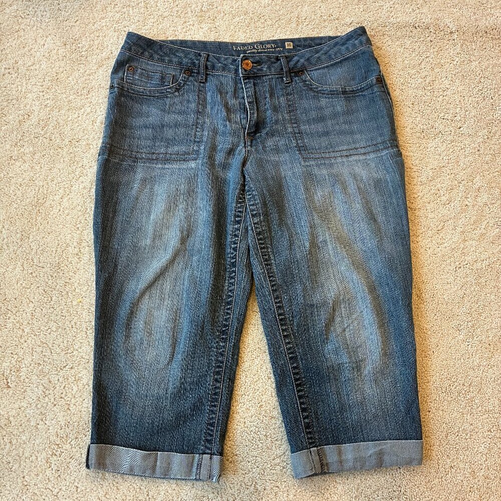 Faded Glory Capri Jeans Faded Cuffed Leg Bottoms